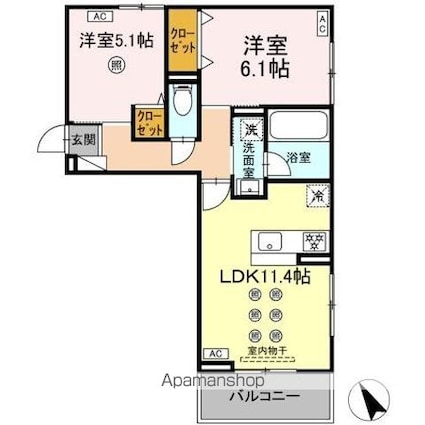 リバーサイドベース[2LDK/53.77m2]の間取図