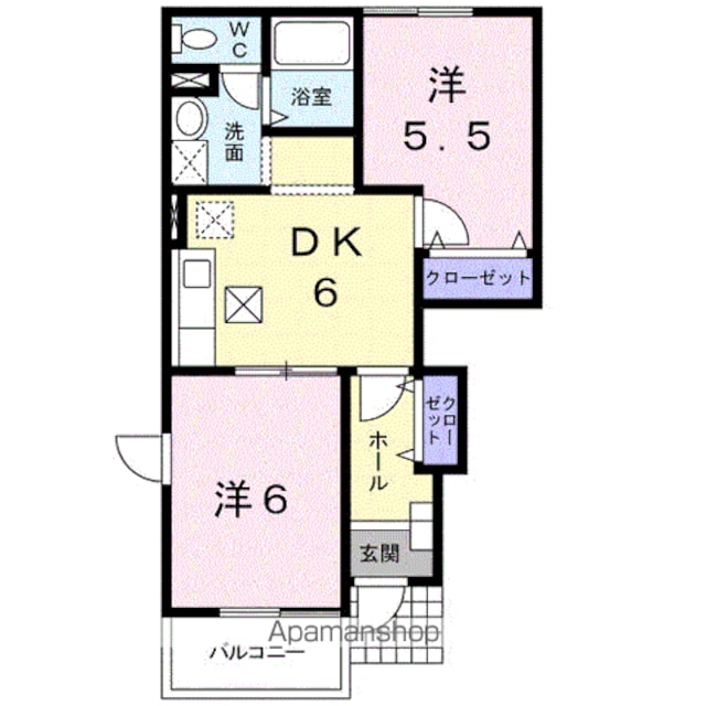 ドゥ・プレリー[2DK/42.77m2]の間取図