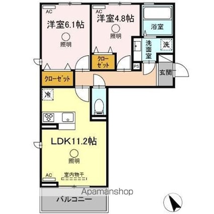 グランツェーレ八代[2LDK/53.76m2]の間取図