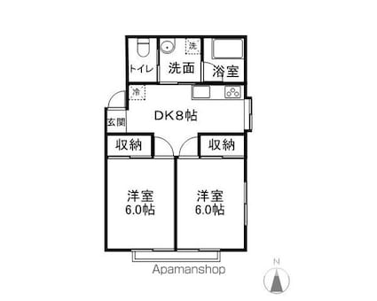 旭ルーミー天童１８号館[2DK/46.58m2]の間取図