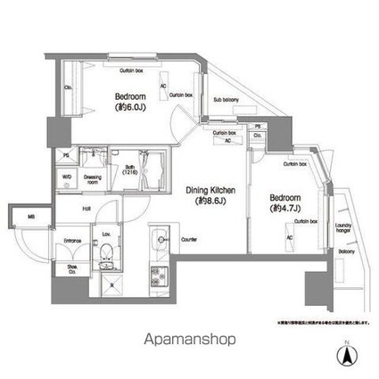 コンフォリア西蒲田[2DK/44.04m2]の間取図