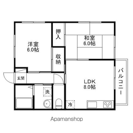 グリーンビュー[2DK/45.72m2]の間取図
