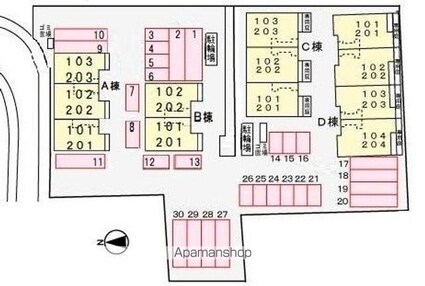 スワン　ＫＩＴＡＭＵＲＡ　Ａ[1LDK/42.98m2]の配置図