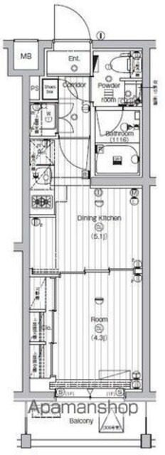 東京都世田谷区世田谷１丁目[1DK/25.51m2]の間取図