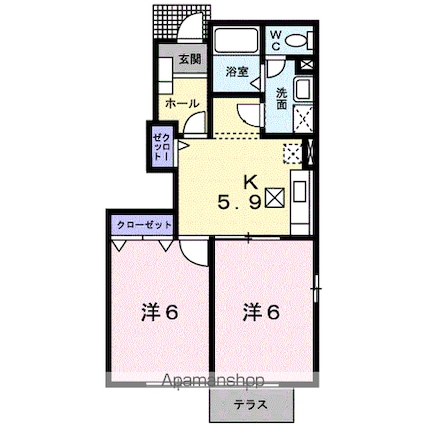 クァイエット　スクェア　Ｔ・Ｍ[2K/42.77m2]の間取図