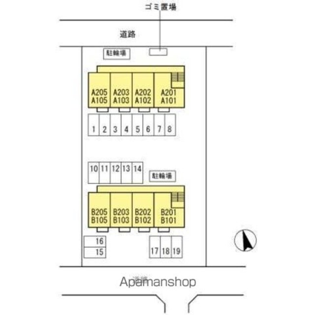 フォンターナ伏石Ａ・Ｂ棟[1LDK/33.39m2]の配置図