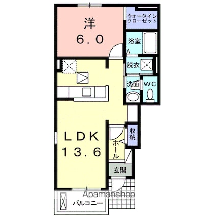 Ｓｏｌｅｉｌ　心Ⅱ[1LDK/46.06m2]の間取図