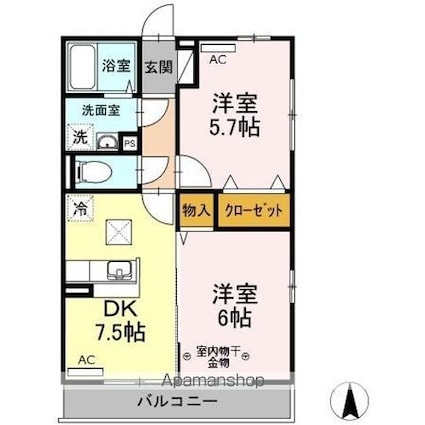 外河原コーポ　Ａ[2DK/45.29m2]の間取図