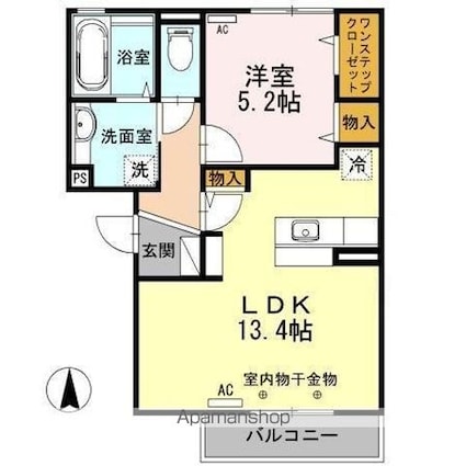 エスポワール・東和田　Ｂ[1LDK/46.47m2]の間取図