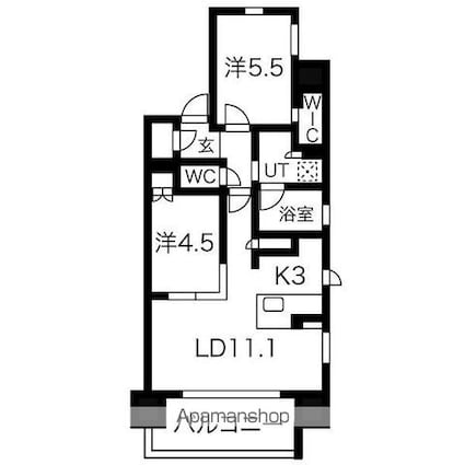 愛知県名古屋市西区那古野１丁目[2LDK/55.45m2]の間取図