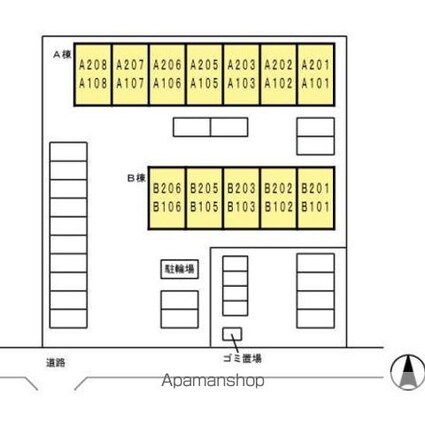 レジデンス高柳　Ａ棟[1R/23.4m2]の配置図