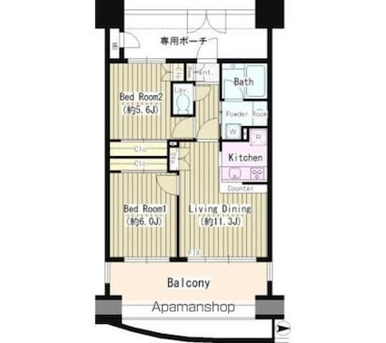 ミオカステーロ府中宮町[2LDK/52.54m2]の間取図