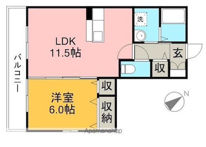 ハーズリッチ北高見[1LDK/42.86m2]の間取図
