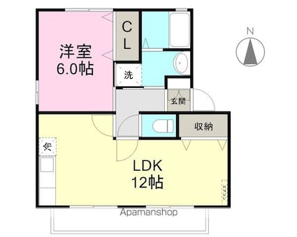 シェリー　西谷[1LDK/45.45m2]の間取図