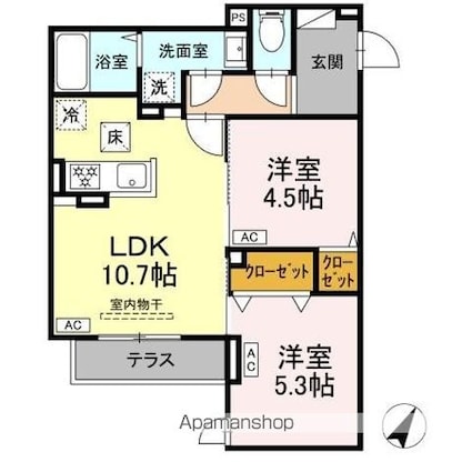 セレスティア扇ＩＩＩ[2LDK/48.52m2]の間取図