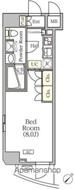 アジールコート門前仲町[1K/25.14m2]の間取図