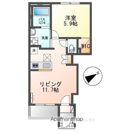 フェリシアⅢ[1LDK/40.38m2]の間取図