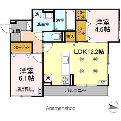 Ｄーｒｅｓｅｎａ旭通り[2LDK/56.22m2]の間取図
