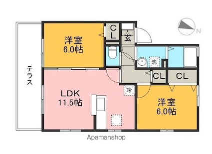 ウィルモア　　ウエスト[2LDK/53.48m2]の間取図