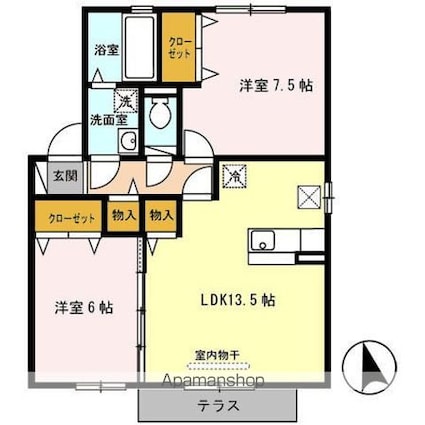 ソレイユ・ヴィラ　Ｂ館[2LDK/62.06m2]の間取図