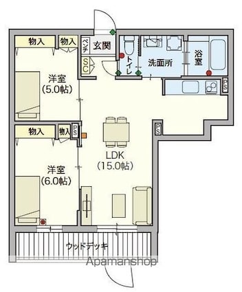オカバ練馬平和台ヘーベルＶｉｌｌａｇｅ[2LDK/59.15m2]の間取図