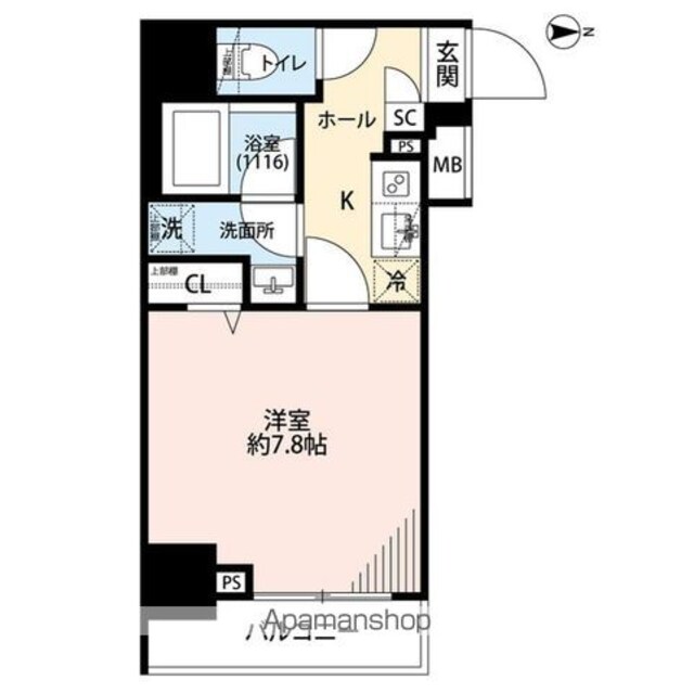 プレール・ドゥーク住吉駅前[1K/26.62m2]の間取図