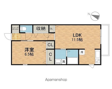 ファミーユ旭ヶ丘Ⅱ[1LDK/46.61m2]の間取図