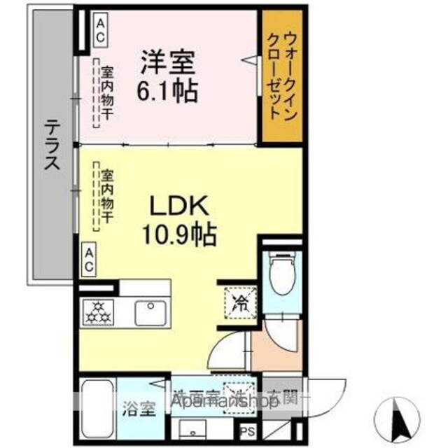 トリシア東口[1LDK/39.77m2]の間取図