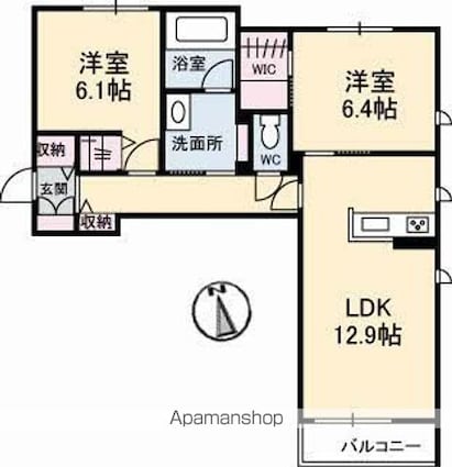 シャルマンヴィラージュ[2LDK/64.92m2]の間取図
