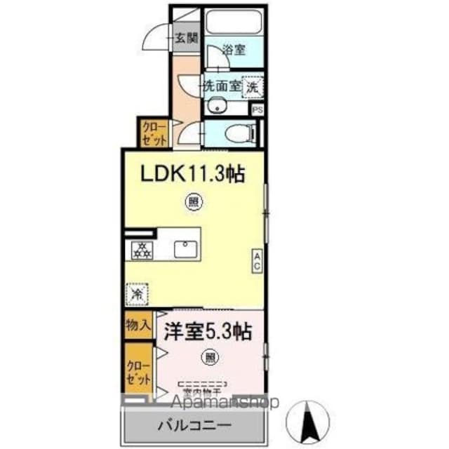 広島県広島市南区宇品御幸５丁目[1LDK/42.32m2]の間取図