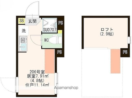 ハーモニーテラス池袋Ⅳ[1R/11.14m2]の間取図