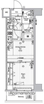 ザ・プレミアムキューブＧ潮見[1DK/25.62m2]の間取図