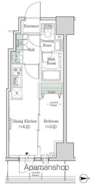 ワンルーフレジデンス新御徒町[1DK/25.23m2]の間取図