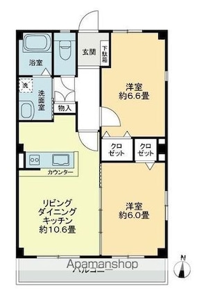 香川県高松市香西北町[2LDK/53.32m2]の間取図