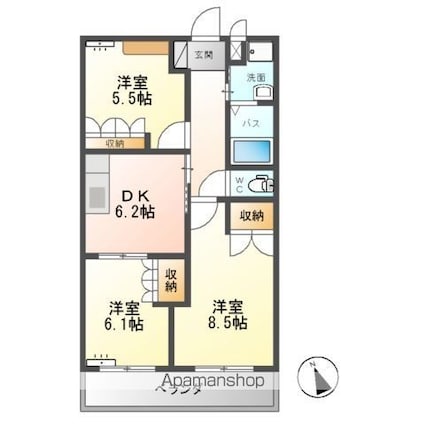 エスポアールＣ[3DK/59.5m2]の間取図