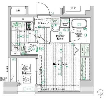 ブライズ住吉ＤＵＥ[1K/25.64m2]の間取図