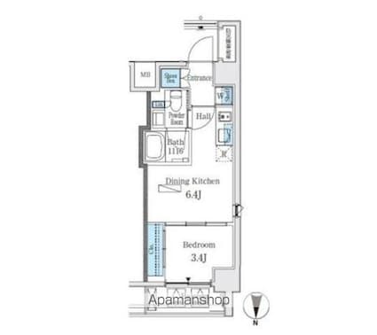 ルーエ中野坂上[1DK/25.42m2]の間取図