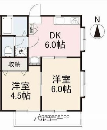 サンハイツ（さぬき市）Ｇ・Ｈ・Ｉ・Ｊ・Ｋ[2DK/35.04m2]の間取図