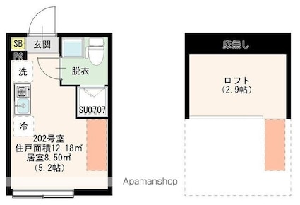 東京都練馬区桜台５丁目[1R/12.18m2]の間取図