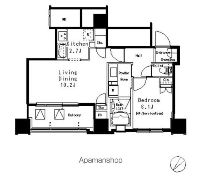 ＭＦＰＲ目黒タワー[1LDK/44.64m2]の間取図