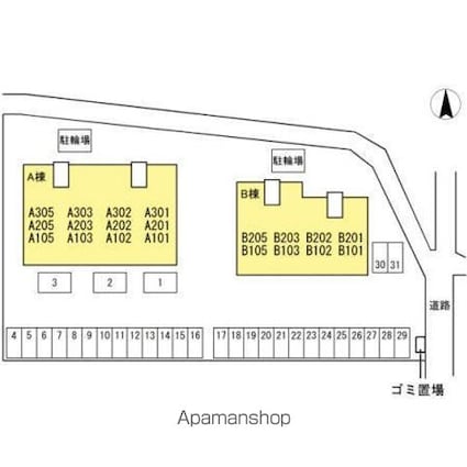サンシャインハイツ　Ａ棟[2LDK/56.3m2]の配置図