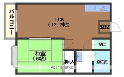 ウィングズ・Ｕ[1LDK/39.74m2]の間取図