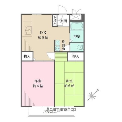クレストＴ下馬[2DK/40.6m2]の間取図