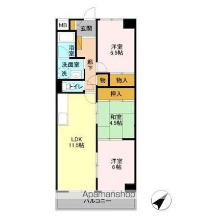エクセルハイム城山[3LDK/65.45m2]の間取図