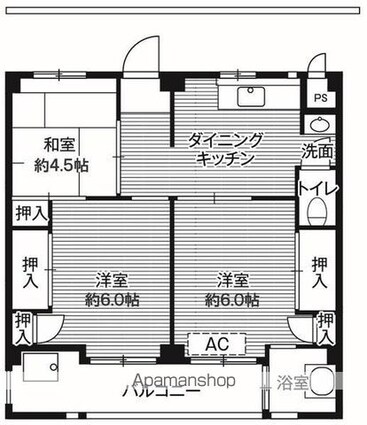 ビレッジハウス栗ヶ沢６号棟[3DK/49.2m2]の間取図