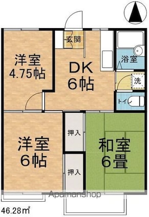 グランデュール降籏[3DK/46.28m2]の間取図