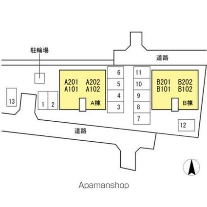リッツハウス森松　Ｂ棟[2LDK/55.4m2]の配置図