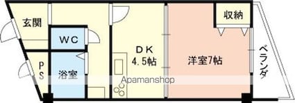 ブルーハイツ月読橋[1DK/33.69m2]の間取図