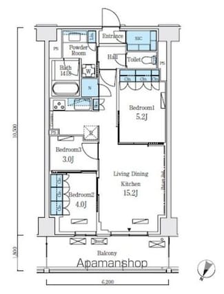 ロイヤルパークス赤羽ノース[3LDK/65.1m2]の間取図
