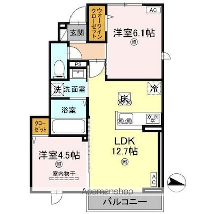 フォーゲルセレーノ　Ｂ棟[2LDK/51.57m2]の間取図